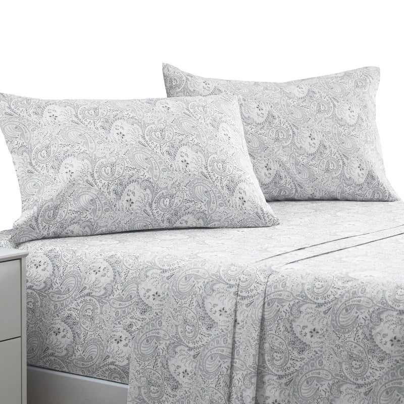 Mellanni California King Sheets Set - 4 PC Iconic Collection Bedding - Hotel Luxury, Extra Soft, Cooling Bed Sheets - Wrinkle, Fade, Stain Resistant (Cal King, Paisley Gray) - Image 1